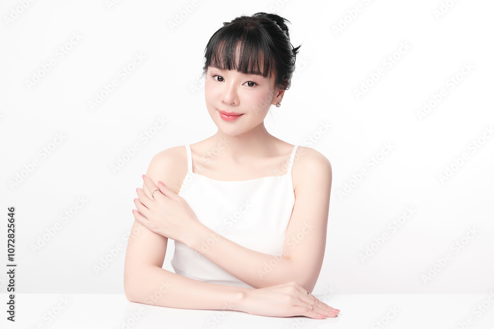 Beautiful young asian woman with clean fresh skin on white background, Face care, Facial treatment, Cosmetology, beauty and spa, Asian women portrait. Beautiful young asian woman with clean fresh skin on white background, Face care, Facial treatment, Cosmetology, beauty and spa, Asian women portrait.
