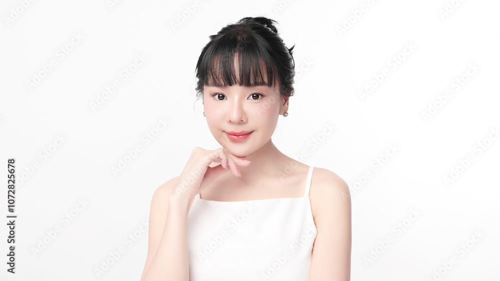 Beautiful young asian woman with clean fresh skin on white background, Face care, Facial treatment, Cosmetology, beauty and spa, Asian women portrait. Beautiful young asian woman with clean fresh skin on white background, Face care, Facial treatment, Cosmetology, beauty and spa, Asian women portrait.