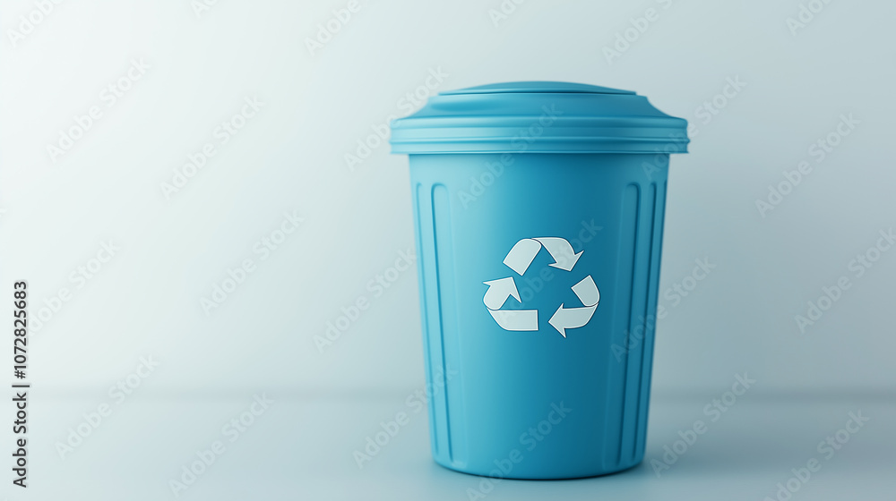 blue recycling bin with recycle symbol, representing eco friendly waste management. Ideal for promoting sustainability and cleanliness blue recycling bin with recycle symbol, representing eco friendly waste management. Ideal for promoting sustainability and cleanliness