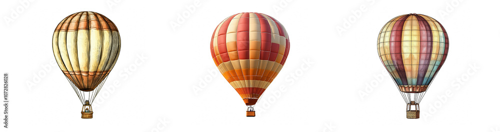 Hot Air Balloons in Different Patterns Floating in a Clear Sky, Capturing the Joy of Adventure and Freedom in the Open Air Hot Air Balloons in Different Patterns Floating in a Clear Sky, Capturing the Joy of Adventure and Freedom in the Open Air
