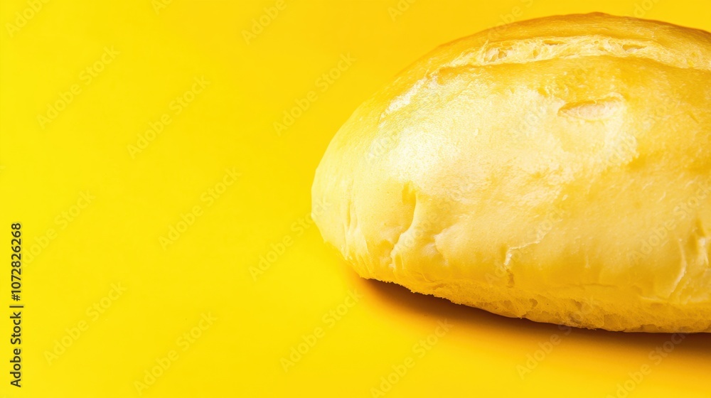 Close up of burger bread against on a yellow background Close up of burger bread against on a yellow background