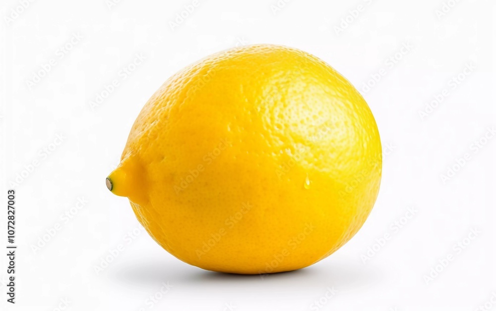 A bright yellow lemon on a white background, showcasing its texture and freshness. A bright yellow lemon on a white background, showcasing its texture and freshness.