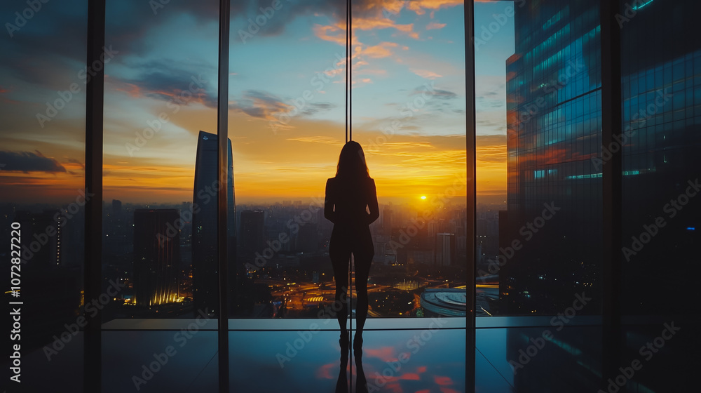 Abstract business woman stands on the peak of success amid tall, innovative Smart city and graphs with statistics to analyze business potential and predict future developments in company growth.
Abstract business woman stands on the peak of success amid tall, innovative Smart city and graphs with statistics to analyze business potential and predict future developments in company growth.