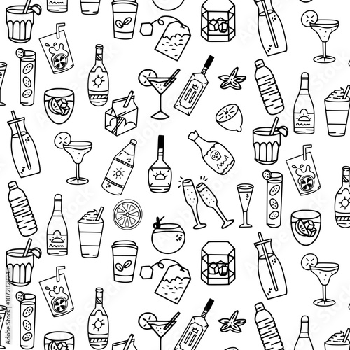 beverages doodle seamless pattern background
