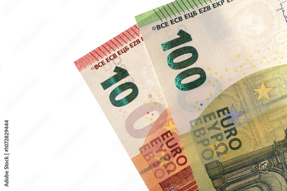 Banknotes in denominations of 10 and 100 euros Banknotes in denominations of 10 and 100 euros