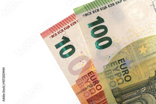 Banknotes in denominations of 10 and 100 euros