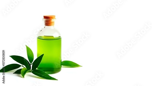 Green Tea Extract Bottle on White Background Representing Natural Skincare Ingredients