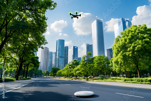 Transforming the skyline integrating smart technology and green spaces in urban architecture photo