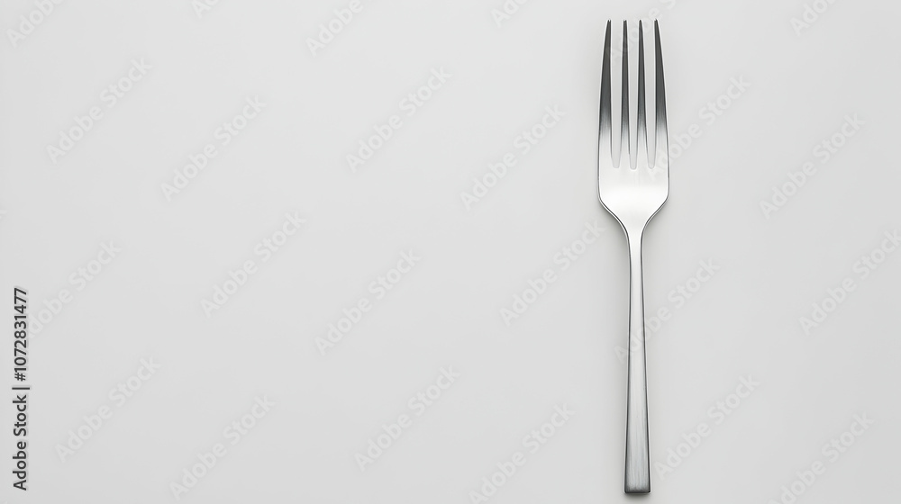 A single silver fork on a white background. A single silver fork on a white background.