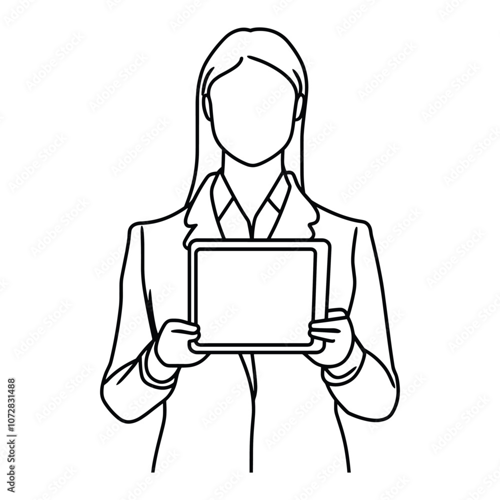 Female Doctor Holding Medical Chart Line Art Female Doctor Holding Medical Chart Line Art