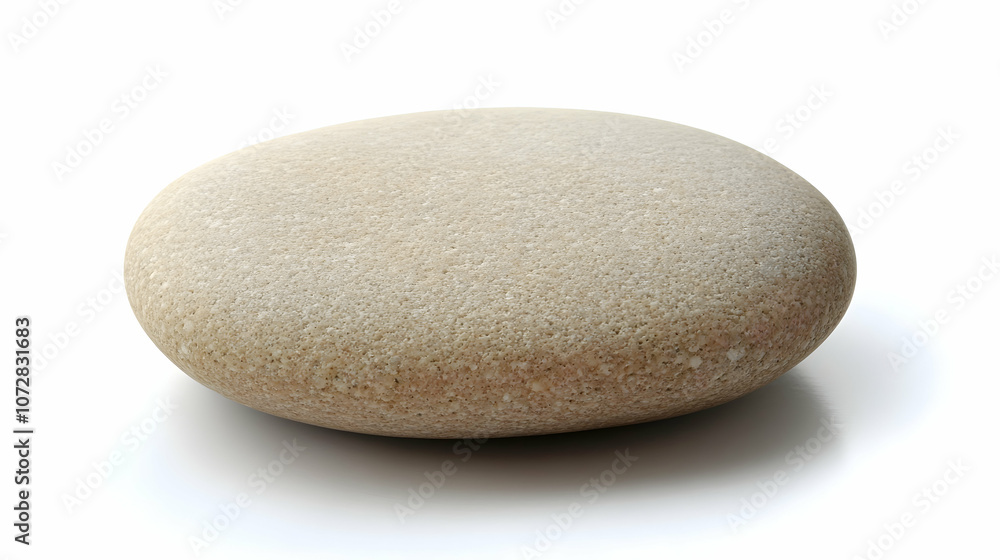 A single, smooth, light brown river rock isolated on a white background. A single, smooth, light brown river rock isolated on a white background.
