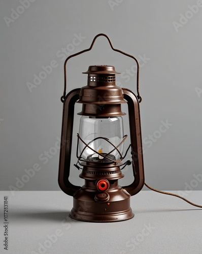 Vintage miners lantern on a plain gray background photo