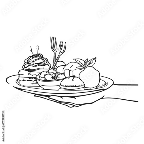 Traditional Thanksgiving Dinner on a Platter Line Art