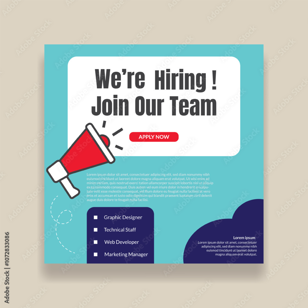 We are hiring or job vacancy social media post template or square web banner. - Vector. We are hiring or job vacancy social media post template or square web banner. - Vector.