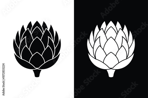 Classic Artichoke Vector Icon. Bold Silhouette for Black & White Designs