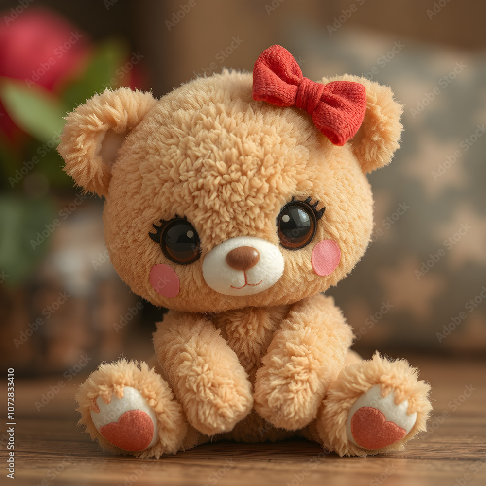 Obraz premium Una linda osita con un moño rojo muy tierno