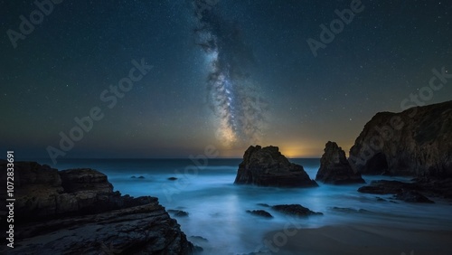 Starlit Coastline at Night