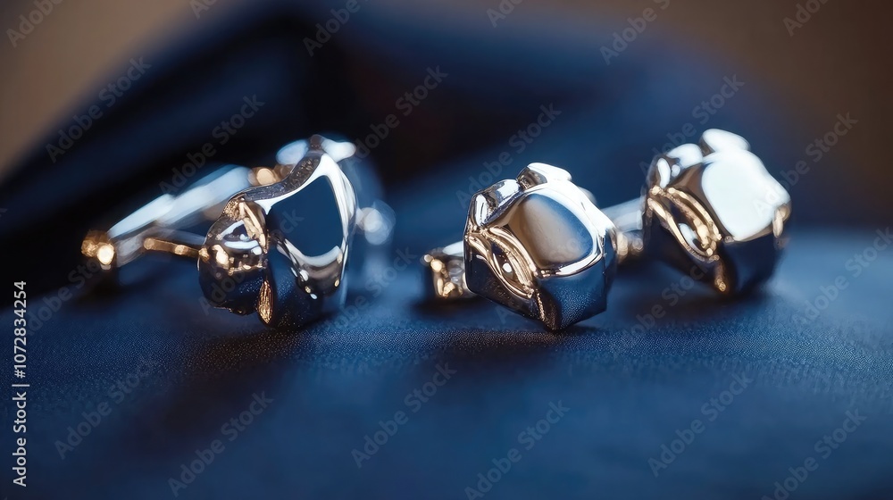 Elegant Silver Cufflinks on a Dark Surface Elegant Silver Cufflinks on a Dark Surface