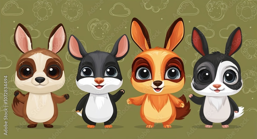 Quirky playful animal character design concept in illustration background Quirky playful animal character design concept in illustration background