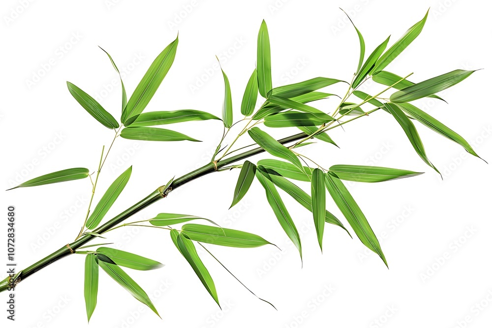 Fototapeta premium Set of green bamboo branches isolated on white background