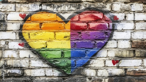 Colorful Heart Mural on Brick Wall photo