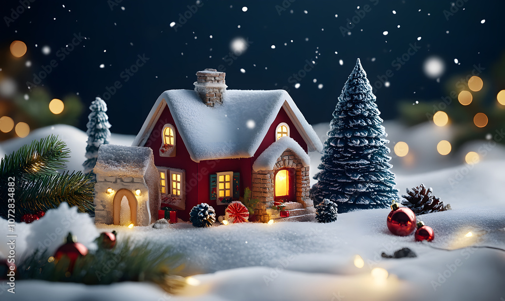 Obraz premium Christmas and New Year designs with festive ornaments, golden snowflakes, cozy wreaths, and sparkling holiday accents for wallpaper and greeting cards