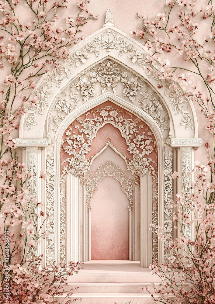 Fototapeta premium beautiful arch with flowers for wedding invitation background, wedding backdrops
