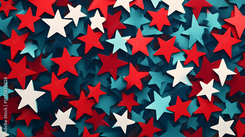 Abstract red and blue star patterns with white accents and clean design. Abstract red and blue star patterns with white accents and clean design.