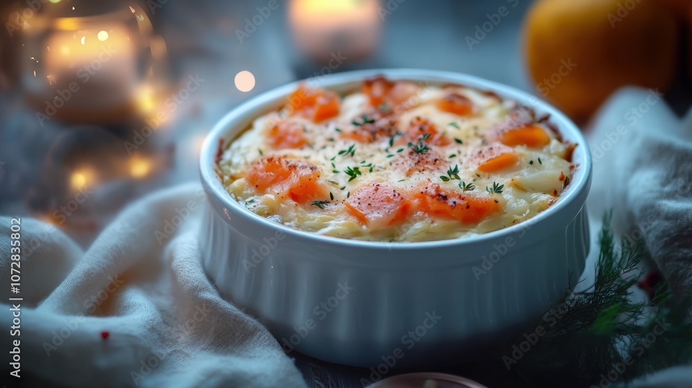 Cozy Fish Pie in a Warm Kitchen Setting Cozy Fish Pie in a Warm Kitchen Setting