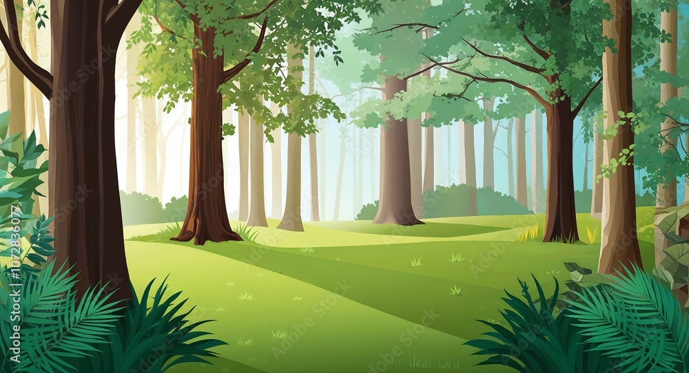 Obraz premium Serene forest glade setting and peaceful atmosphere in illustration background