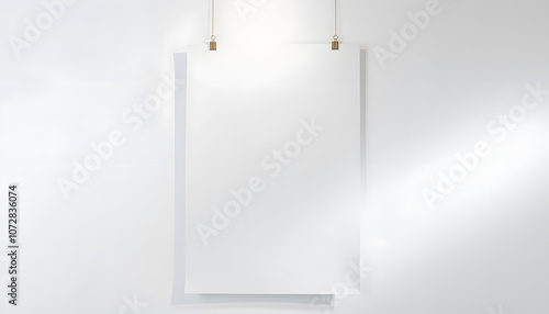Wallpaper Mural Blank white poster hanging up with clips mockup isolated with white highlights, png Torontodigital.ca