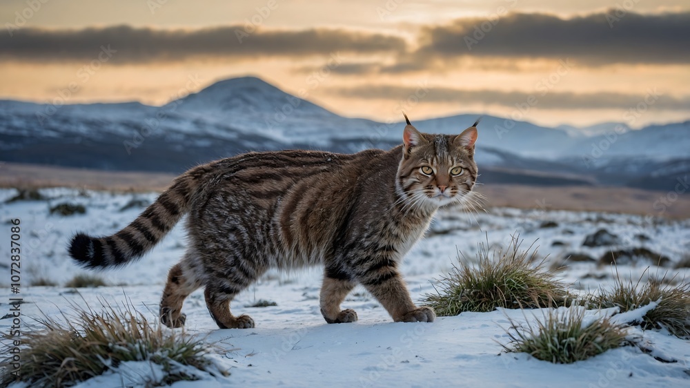 Lone Elegance: A Scottish Wildcat in a Winter Landscape Lone Elegance: A Scottish Wildcat in a Winter Landscape