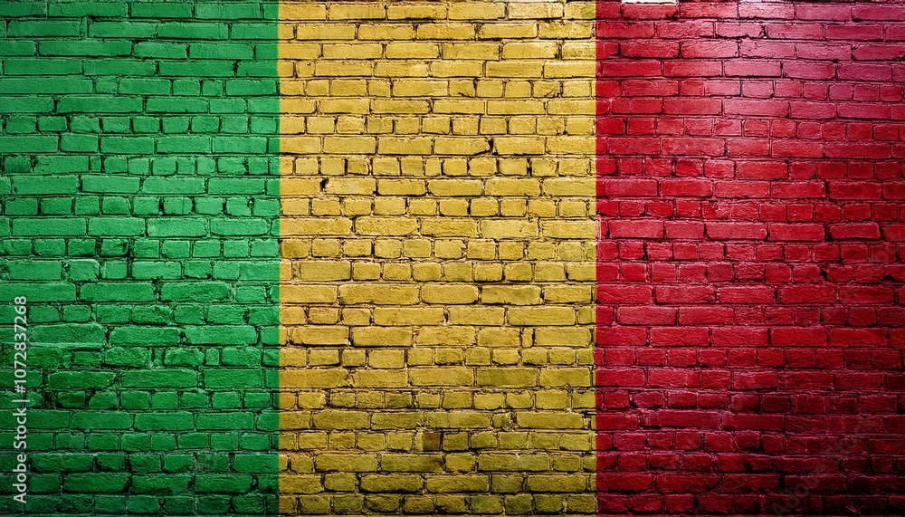 マリの国旗がペイントされたレンガの壁。(Brick wall painted with the Mali flag.)
マリの国旗がペイントされたレンガの壁。(Brick wall painted with the Mali flag.)