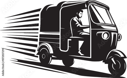 Auto rickshaw vehicle silhouette vector illustration isolated on a white background
