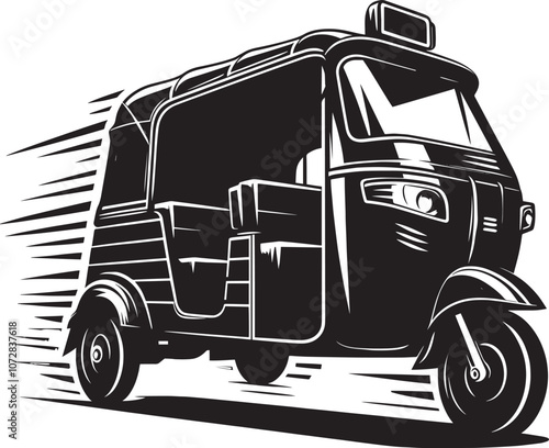 Auto rickshaw vehicle silhouette vector illustration isolated on a white background
