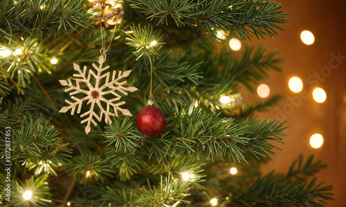 Close-up view of a Christmas tree background