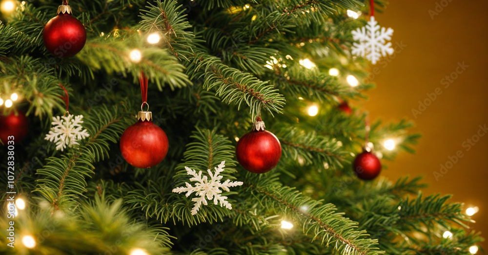 Close-up view of a Christmas tree background Close-up view of a Christmas tree background