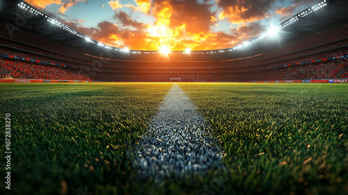 soccer stadium in the evening with lights