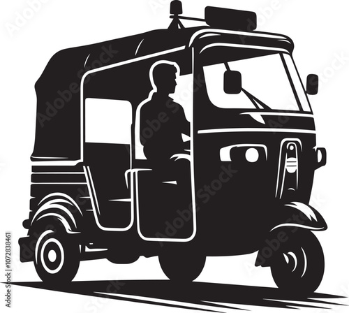Auto rickshaw vehicle silhouette vector illustration isolated on a white background