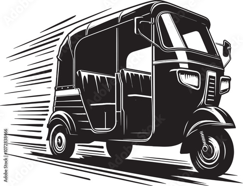 Auto rickshaw vehicle silhouette vector illustration isolated on a white background