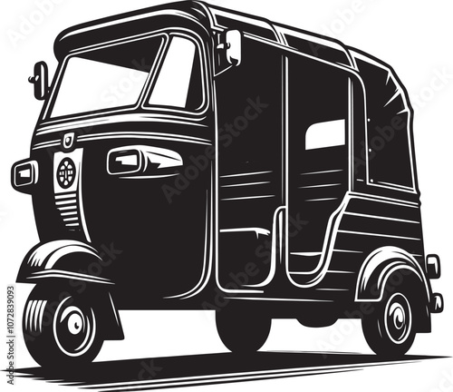 Auto rickshaw vehicle silhouette vector illustration isolated on a white background