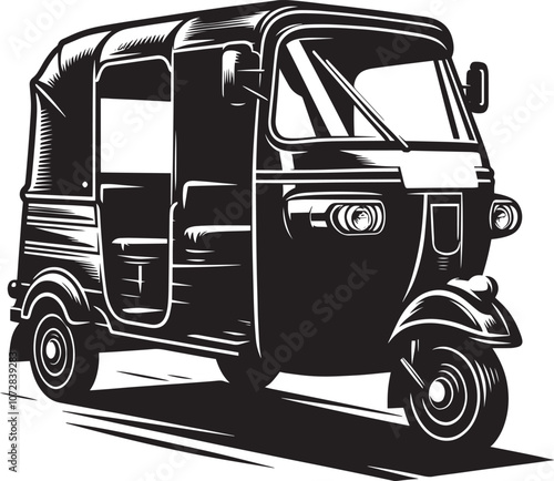 Auto rickshaw vehicle silhouette vector illustration isolated on a white background