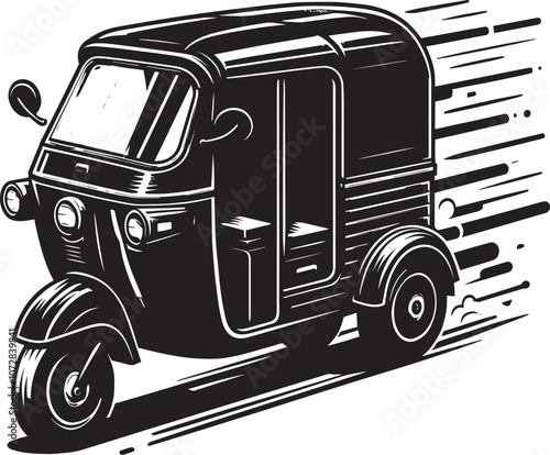 Auto rickshaw vehicle silhouette vector illustration isolated on a white background