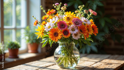 Wallpaper Mural Floral Arrangement in Crystal Vase by Window with Natural Sunlight Creating Peaceful Ambiance Torontodigital.ca
