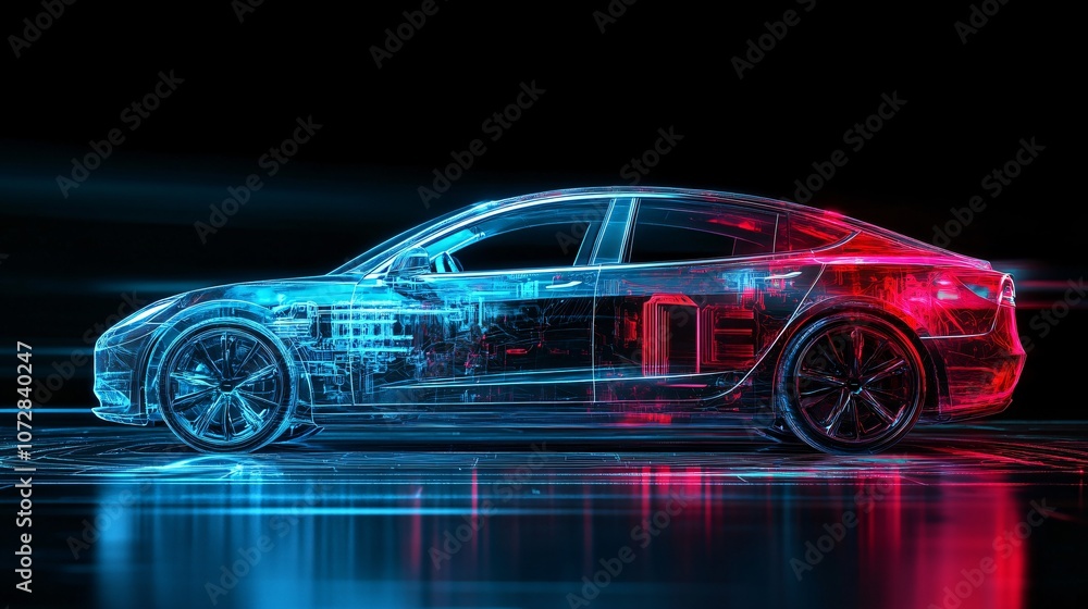 Futuristic Electric Car Wireframe Illustration Futuristic Electric Car Wireframe Illustration