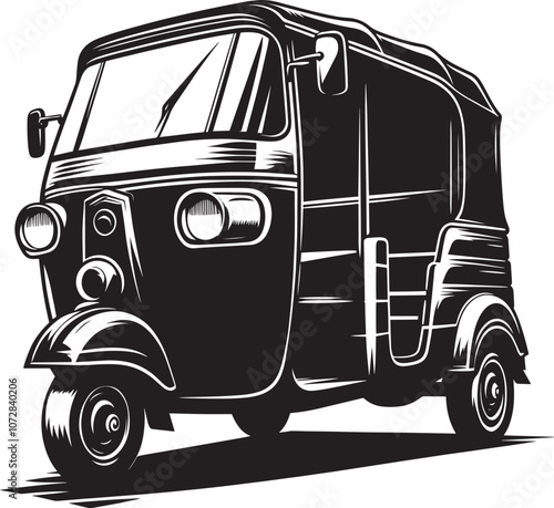 Auto rickshaw vehicle silhouette vector illustration isolated on a white background