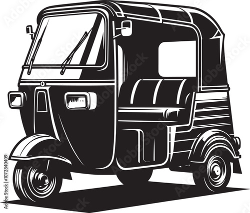 Auto rickshaw vehicle silhouette vector illustration isolated on a white background