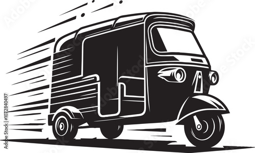 Auto rickshaw vehicle silhouette vector illustration isolated on a white background