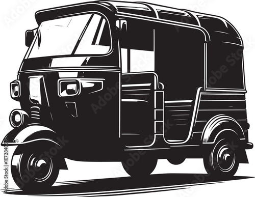 Auto rickshaw vehicle silhouette vector illustration isolated on a white background