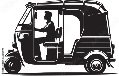 Auto rickshaw vehicle silhouette vector illustration isolated on a white background